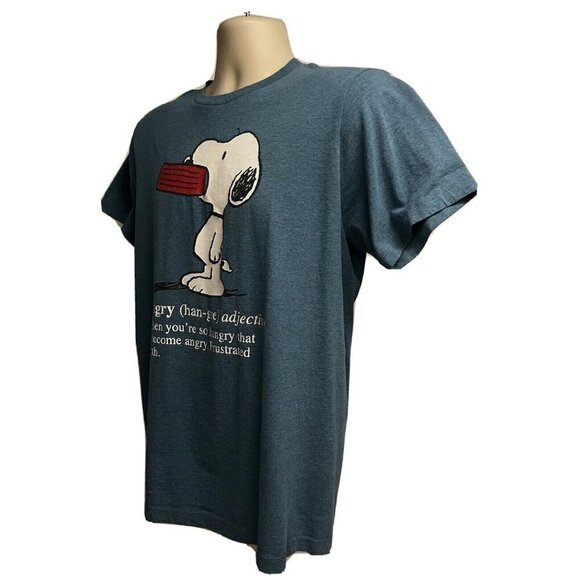 Peanuts Snoopy Dog Blue Graphic Tee Medium Stretch 50/50 Cotton Funny Hangry - Picture 3 of 6